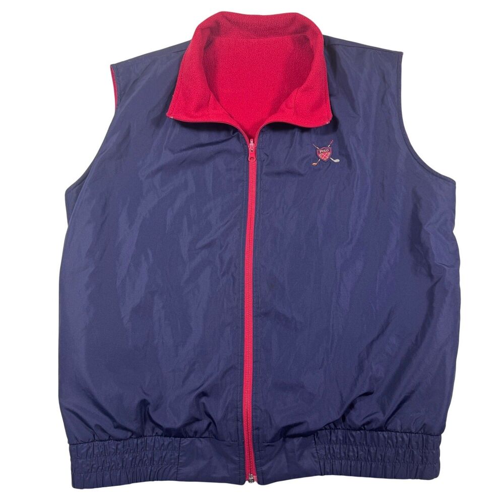 Vtg Polo Sport Golf Ralph Lauren Reversible Vest Men’s XL Navy Red Fleece 90s
